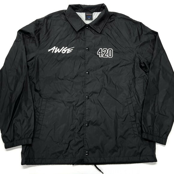 AWGE A$AP Rocky 420 Black Satin Coach Jacket Snap Medium ASAP MOB Marijuana USA - Picture 4 of 16